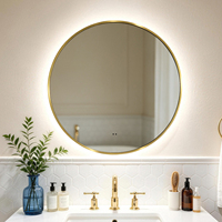 Miroir de salle de bain rond à LED rétroéclairé, cadre en métal doré brossé, 3 couleurs de lumière, verre de sécurité, miroir mural pour vanité, lumière réglable