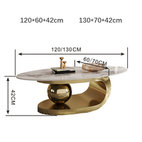 Table basse ovale moderne en marbre brillant avec base en acier inoxydable doré/noir, écologique, durable, facile à assembler, pour salon