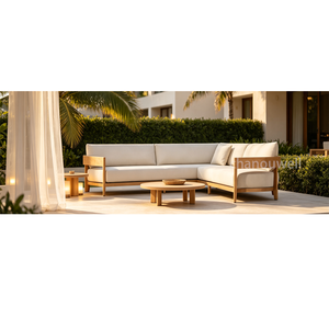 Canapé en teck <span class=keywords><strong>de</strong></span> style moderne, design nouveau, en forme <span class=keywords><strong>de</strong></span> L, sectionnel, <span class=keywords><strong>haut</strong></span> <span class=keywords><strong>de</strong></span> <span class=keywords><strong>gamme</strong></span>, pour l'extérieur, meubles <span class=keywords><strong>de</strong></span> luxe pour maison <span class=keywords><strong>de</strong></span> prestige avec coussins épais - Product Image 4