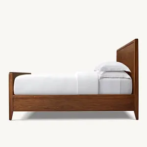 FERLY 2024 New Queen King Full Size Walnut Wood Bed Frame With Headboard And Footboard Solid Wood Panel Bed Frame