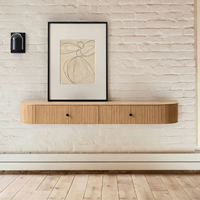 Meuble de toilette mural moderne et durable en acier inoxydable cannelé, console flottante avec tiroirs et bord incurvé, armoire de maquillage pour salon