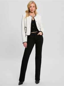 Custom Women <strong>White</strong> <strong>Boucle</strong> Cropped <strong>Jacket</strong> Contrast Black Trim Button Front Elegant Fashion Wholesale - Product Image 6