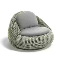 Ensemble de canapé d'extérieur en rotin PE creux en forme de galet, avec structure en aluminium, coussins amovibles imperméables, chaise longue de loisirs nordique