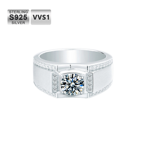 공장 보석 아이스 아웃 남자 반지 925 스털링 실버 화이트 골드 도금 VVS1 Moissanite 결혼 반지 고급 보석 반지 남성용 - Product Image 2