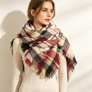 Écharpe triangulaire vintage à carreaux pour femme, châle léger en <span class=keywords><strong>fausse</strong></span> <span class=keywords><strong>fourrure</strong></span> douce, poncho multifonctionnel pour la tête, étole quotidienne automne-hiver - Product Image 2