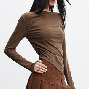Spice <strong>Chick</strong> Casual Versatile One-line Neck Slim Long Sleeve T-<strong>shirt</strong> Women's Autumn Sexy Tight Long Sleeve Women's Irregular Top