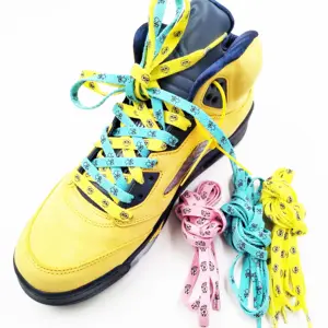 Cordones de zapatos impresos de poliéster con puntas de plástico, cordones de zapatos estampados con dibujos animados, MOQ bajo