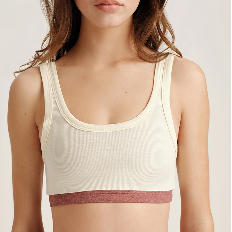 New Collection Women Colorblock Ribbed Double Layer Removable Pads Sports Bra Breathable Lightweight Contrast Yoga Training Top