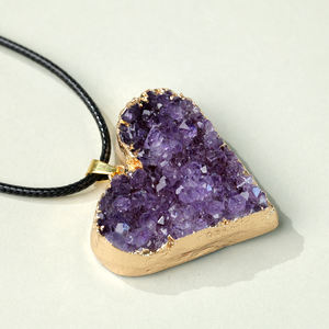 Grosir kristal penyembuhan alami kuarsa Amethyst Geode Cluster hati liontin emas kalung untuk wanita pria - Product Image 5