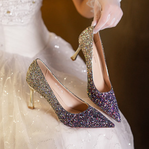 Zapatos de Tacón Alto con Punta en Pico y Brillantina para Novia, Zapatos de Boda con Cristales 6682-8 - Product Image 1