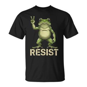 T-shirt Frog Resist Protest Peace Sign Activism, nera, per adulti, unisex, manica corta, girocollo, stampa digitale - Product Image 1