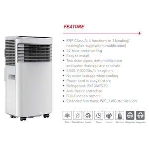 เครื่องปรับอากาศแบบพกพาขนาด 8000 BTU สำหรับใช้ในบ้านและโรงแรม ประหยัดพลังงาน พร้อมรีโมทคอนโทรล ขายส่ง - Product Image 3