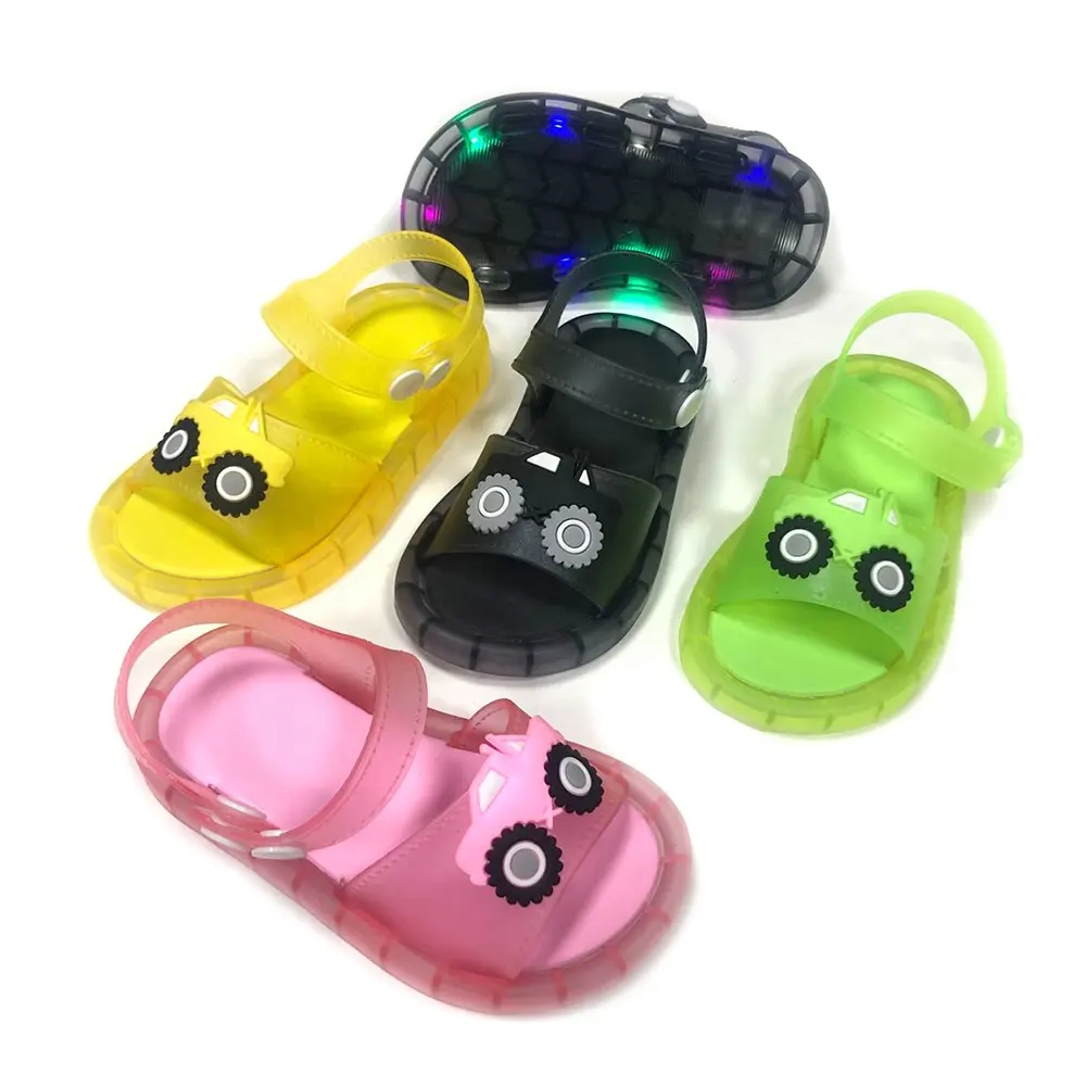 Summer Boys Girls LED Flip Flops Cartoon Buttons Luminous Kids Slippers PVC Flash Lighted Children Sandals