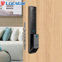 Serrure de porte intelligente Locstar Tuya, contrôlée par application, avec reconnaissance faciale, empreinte digitale, code numérique, poignée à tirer et à pousser, caméra de surveillance