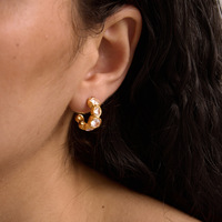 Pendientes de Media Aro con Circonita Cúbica Transparente, Bisel de Acero Inoxidable con Baño de Oro de 18k PVD, Hipoalergénicos, Joyería de Moda para Mujer