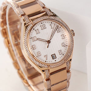 Montre en or rose sertie de diamants de luxe avec affichage de la date, montre haut de gamme pour femmes pour les occasions formelles - Product Image 3