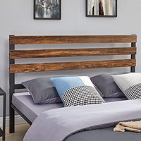 Cadre de lit king size moderne et minimaliste en bois industriel avec tête de lit en bois, sommier à lattes métalliques robustes, modulaire et extensible pour chambre à coucher