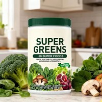 Poudre de Super Aliments Verts : Boisson Quotidienne Énergisante aux Fruits et Légumes pour la Santé Intestinale et la Digestion, Enrichie en Fibres, Probiotiques et Champignons