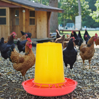 Seau d'alimentation rond en plastique pour poulets, canards et oies, rouge et jaune, mangeoire automatique pour volailles, équipement d'alimentation pour l'élevage à domicile et en extérieur