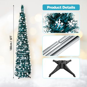 Sapin de Noël en PVC pliable de 1,5 m, vert paon, flocon de neige argenté, sapin de Noël rétractable, décorations de cheminée au sol - Product Image 1