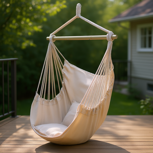 Fauteuil suspendu d'extérieur beige 51,18x39,37 pouces avec structure en tuyau galvanisé pour patio, balcon, jardin, détente - Product Image 2