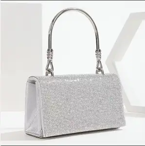 Shiny diamond handbag Metal Handle Light luxury dinner bag Dress wrist bag Full Diamond crystal cover women evening bag
