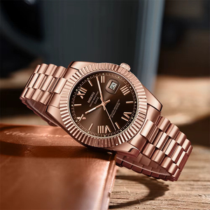 Montre Homme de Luxe 2678 en Acier Inoxydable Or Rose à <span class=keywords><strong>Quartz</strong></span>, Étanche 3 ATM, Aiguilles Lumineuses, Affichage de la Date - Product Image 5