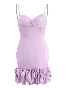 Robe trapèze élégante et décontractée pour femme, col licou, bretelles spaghetti, détail volant classique, couleur unie, longueur genou, taille haute, <span class=keywords><strong>Ted</strong></span> Jourey's Front - Product Image 3