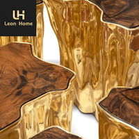 Ensemble de table basse avec structure en laiton moulé Finition racine marron poli Accent inspiré de l'arbre de vie au design unique fabriqué à la main
