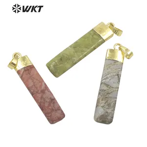 WT-P1701 Newest fashion gold long rectangle picture jade stone pendant lady gold small long straight bar pendant