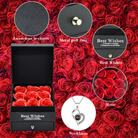 Valentinstag 9 Künstliche Rosen Konservierte Blumen mit Ich Liebe Dich Halskette in Schmuckbox für Frauen
