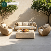 Ensemble de canapés d'extérieur en rotin tressé pour hôtel de luxe, résistant à l'eau, pour jardin, villa moderne, mobilier de jardin moderne