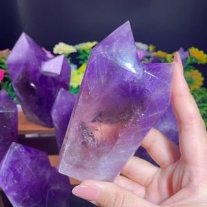 Venta al por mayor de piedras preciosas naturales: Cristal de amatista de doble <span class=keywords><strong>torre</strong></span> curativa, punta de varita de color morado oscuro para decoración del hogar - Product Image 3