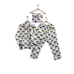 Ensemble de pyjama pour femmes à imprimé tigre, manches longues, longueur intégrale, vêtements de nuit doux en tissu, décontracté, été, taille élastique, col rabattu - Product Image 6