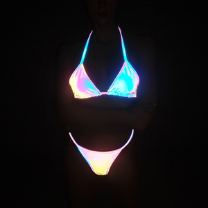 Bikini reflectante colorido de comercio transfronterizo europeo americano para <span class=keywords><strong>Amazon</strong></span> Ins Sexy Strappy traje de baño de dos piezas cintura conjunto sólido - Product Image 2
