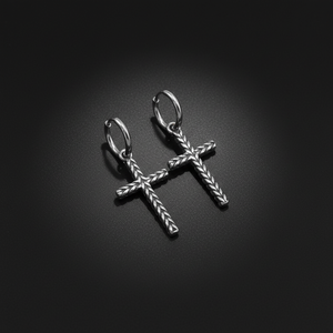 Aros Huggie para Hombre, Acero Inoxidable 316L Hipoalergénico, con Cruz Trenzada, Estilo Vintage Punk Gótico - Product Image 1