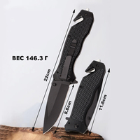 Couteau de poche KITCHENCARE pour hommes, couteau EDC de 3,5 pouces pour l'extérieur, couteau pliant en acier inoxydable noir avec brise-vitre pour la survie