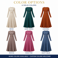 Robe pull côtelée unie personnalisée pour femme, taille haute, mi-longue, manches longues, avec ceinture, pour le bureau, vente en gros OEM ODM
