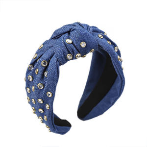 HOVANCI Casuale 7 centimetri Largo Denim Fasce Per Capelli Bianco Diamante Del Tessuto Dei Capelli Del Cerchio Croce Nodo Jean Fasce per Copricapo Accessori - Product Image 2