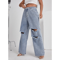 Pantalon en jean taille haute vintage décontracté coupe skinny délavé clair uni pour femme adulte grande taille – Vente chaude directe usine