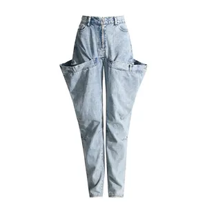 TWOTWINSTYLE Jeans Jeans in Denim con cerniera Patchwork a vita alta pantaloni Casual da donna