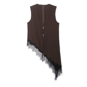 ZEVITY Débardeur asymétrique sexy pour femme, <span class=keywords><strong>col</strong></span> <span class=keywords><strong>en</strong></span> <span class=keywords><strong>V</strong></span>, sans manches, avec ourlet <span class=keywords><strong>en</strong></span> dentelle et fente, couleur unie, style doux, pour l'été - Product Image 2