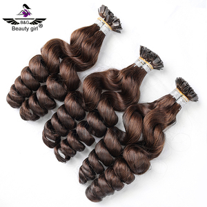 Solution de cheveux fins Extensions de cheveux humains collés à la kératine avec pointe en U crue <span class=keywords><strong>Micro</strong></span> Link I Tips Keratin Bond Curly Wave Extensions de cheveux - Product Image 4