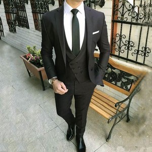 Traje de 3 Piezas (Chaqueta+Pantalón+Chaleco) con Solapa Negra para <span class=keywords><strong>Hombre</strong></span>, Traje de Novio Entallado Hecho a Medida, Traje de Boda Personalizado - Product Image 2