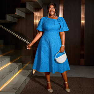 <span class=keywords><strong>Vestido</strong></span> Africano de <span class=keywords><strong>Fiesta</strong></span> de Jacquard de Talla Grande para Mujer - Elegante Traje de Noche de Corte A para Moda <span class=keywords><strong>Curvy</strong></span> - Product Image 3