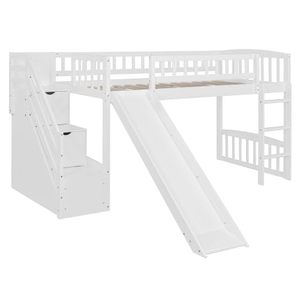 Cama Alta Moderna de Metal y MDF para Niños Pequeños, Tamaño Individual, con Tobogán y Escalera, Cómoda, Duradera, Ahorra Espacio, No Requiere Box Spring, para Dormitorio - Product Image 2