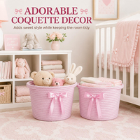 Panier de rangement rose en corde de coton tressée avec poignées, panier pliable portable pour chambre à coucher, buanderie, décoration intérieure