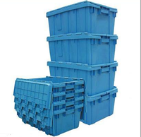 Conteneur et caisse de rangement en plastique empilable de qualité alimentaire, robuste, pour le déménagement, avec couvercles à charnières