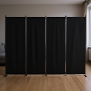 Separador de ambientes independiente de tela negra, biombo plegable de 4 paneles para oficina, comedor, estudio, diseño minimalista - Product Image 2