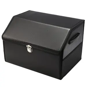 Heavy Duty Premium Leather Sterke Hout Board Draagbare Kofferbak Organisator Achterbank Opbergdoos Met Deksel Handvat